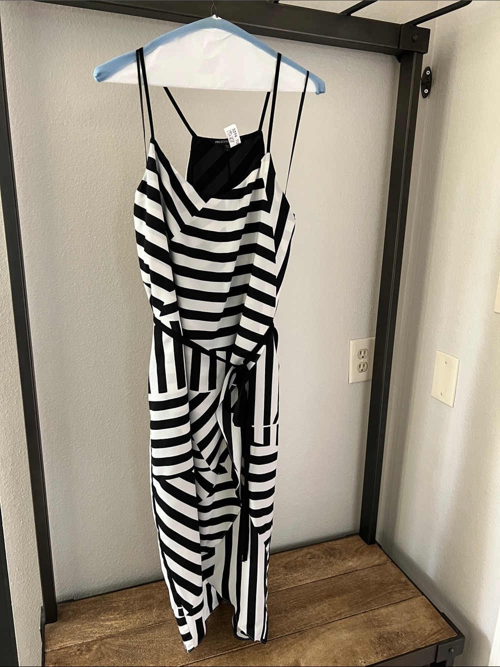 Felicity & Coco Black & White Striped Dress with Waist Tie